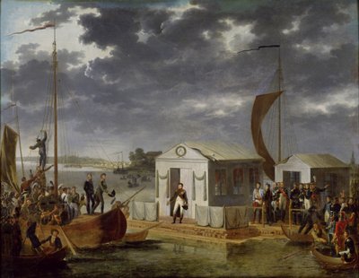 Spotkanie Napoleona Bonaparte (1769-1821) z Aleksandrem I (1777-1825) Rosjaninem pod Niemnem, 25 czerwca 1807, 1808 autorstwa Adolphe Roehn